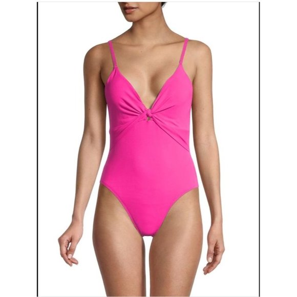 ROBIN PICONE Olivia Knot-Front One Piece Swimsuit Fuchsia Pink 4 NEW - Picture 1 of 7